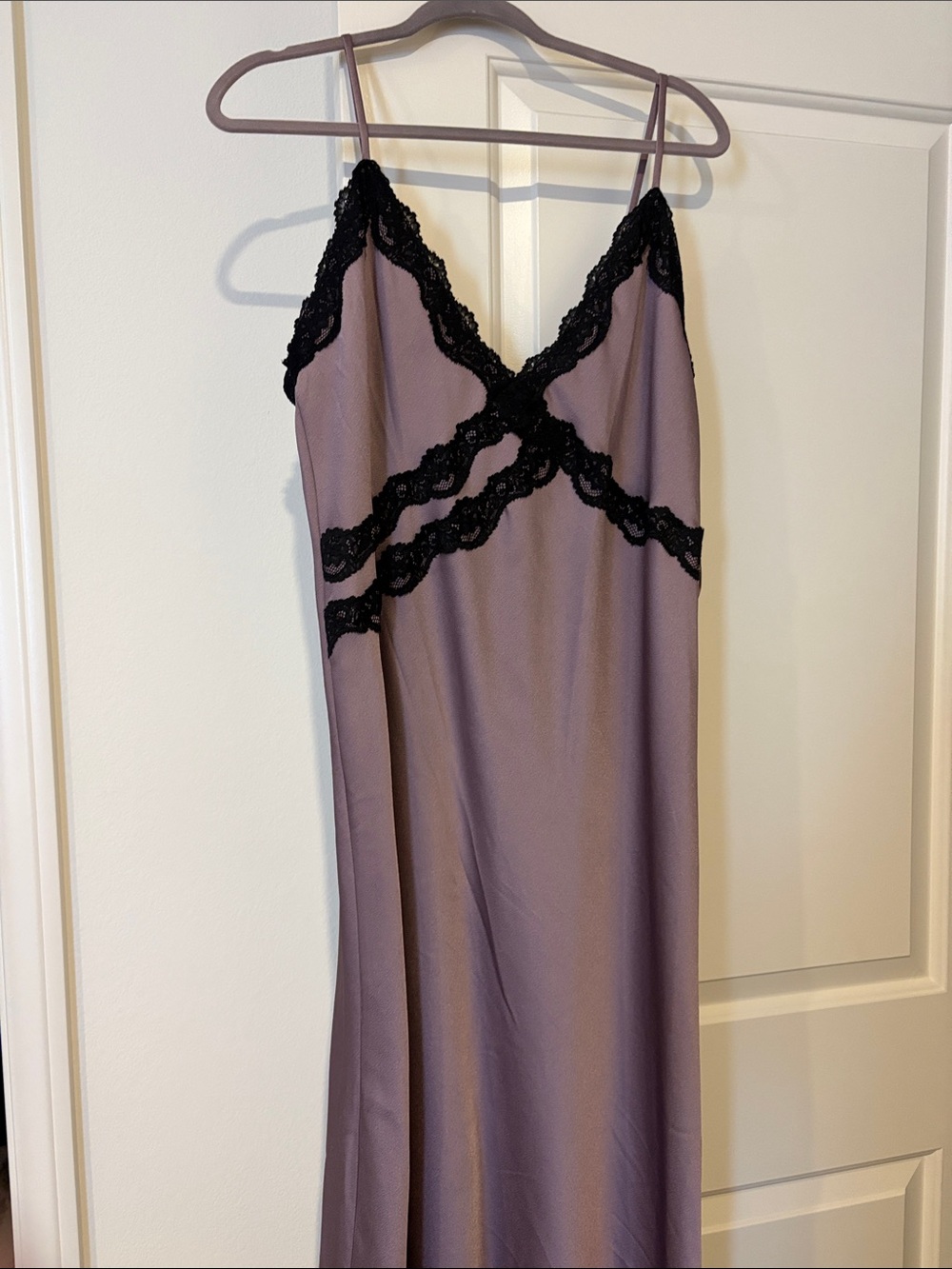 Leith Mauve Slip Dress with Black Lace Trim